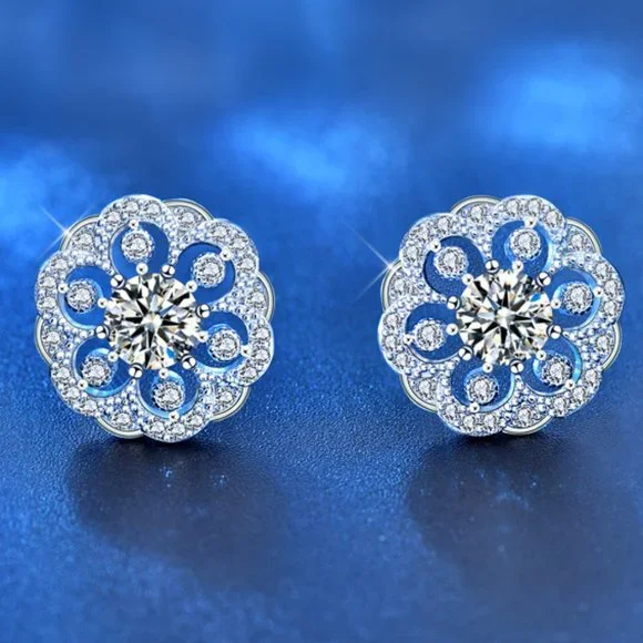 Certified 1ct. t.w. Moissanite Diamond Flower Stud Earrings NEW