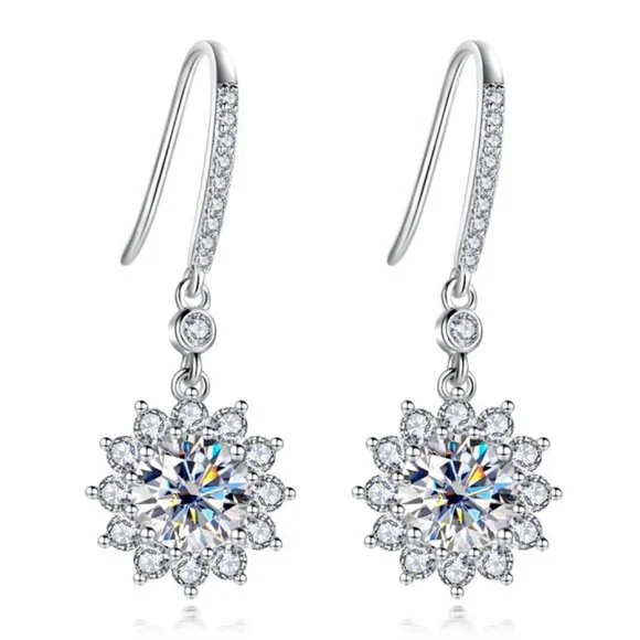 Certified 2ct. t.w. Moissanite Diamond Sunflower Drop Earrings NEW