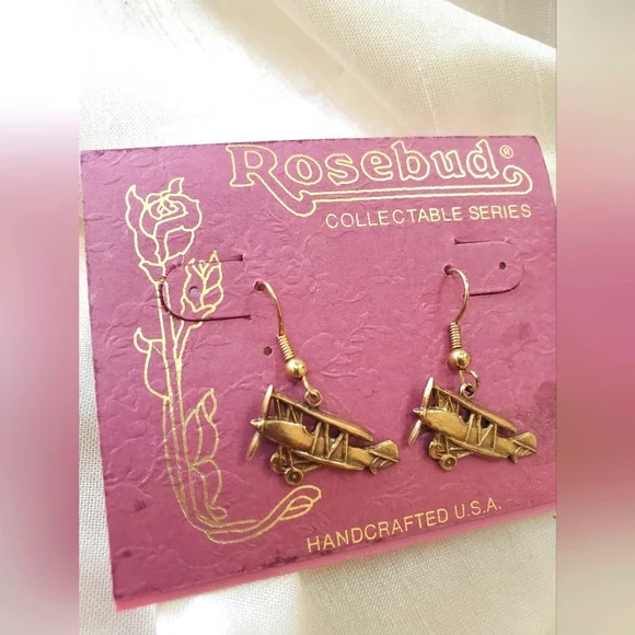 Rosebud Gold Airplane Earrings