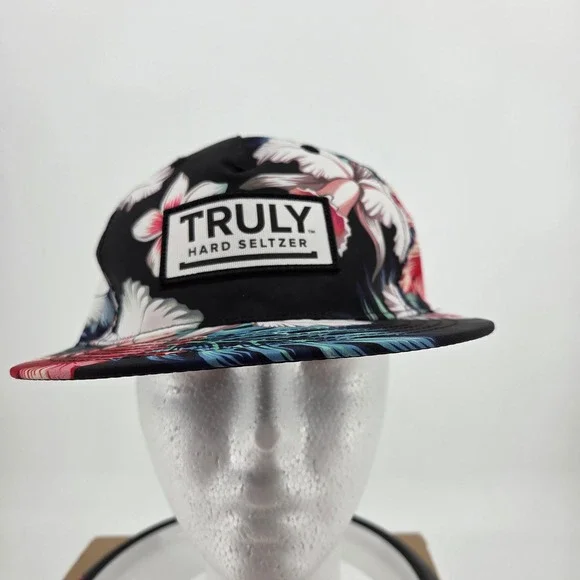 Truly Hard Seltzer Hat Black Tropical Floral Hibiscus Snapback Flat Brim Cap