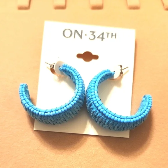 On 34th Vibrant Blue Textured Hoop Earrings