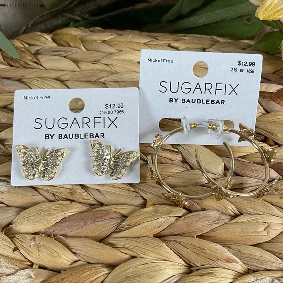SugarFix by Baublebar For the Love of Butterflies Earrings Set Gold Tone Hoops