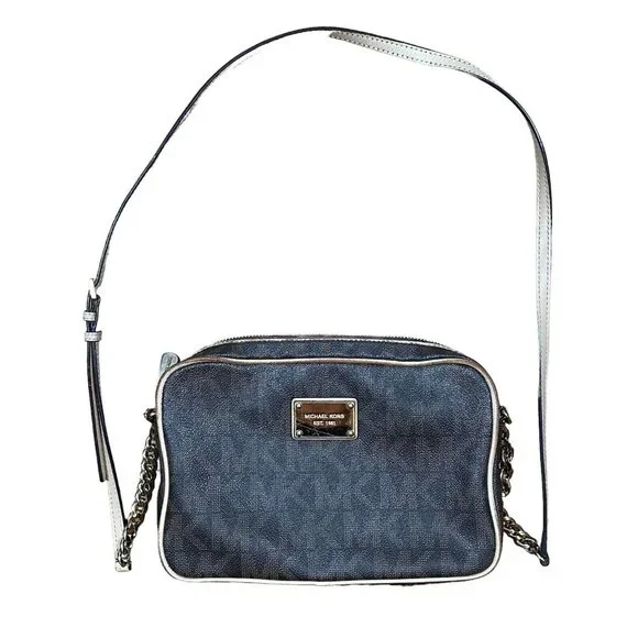 Michael Kors Brown Logo Saffiano Leather Gold Chain Jet Set‎ Small Crossbody