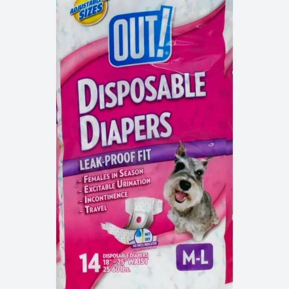 OUT! 14 DISPOSABLE DOG DIAPERS M-L Medium / Large 18-25