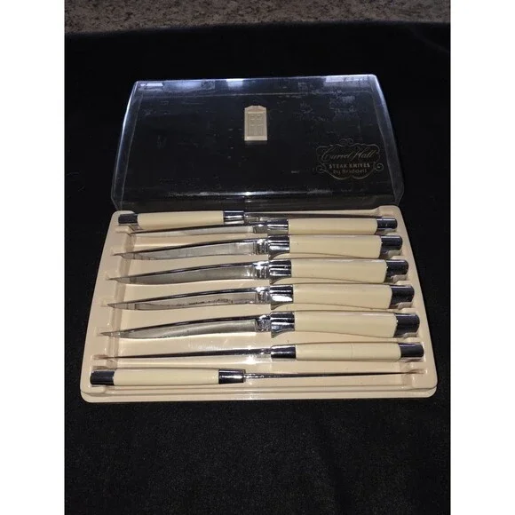Vintage Carvel Hall by Briddell Steak Knives‎ Set of 8 Ivory Chrome MCM Original