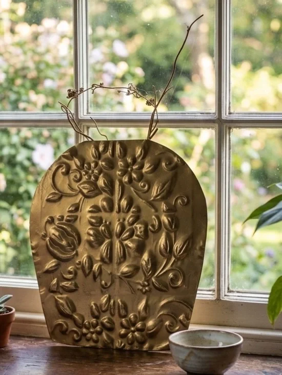 SO&SEWS Handcrafted Metallic Gold Metal Vase & painted Wood Sticks