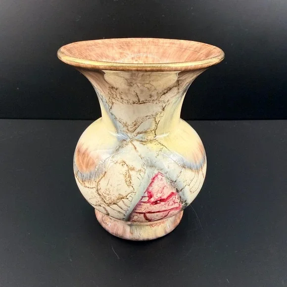 Vintage West German Art Pottery Marble Glaze Vase Gold Trim 5