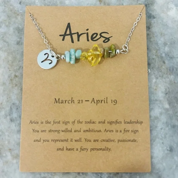 Aries Zodiac Necklace with Yellow and Silver Accents gift