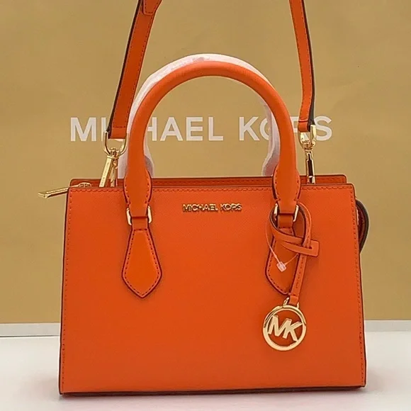 MICHAEL KORS Sheila Small Faux Saffiano Leather Satchel Crossbody Poppy NWT