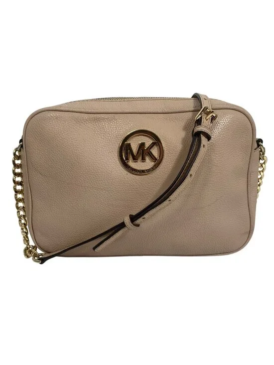 Michael Kors Fulton Blush Pink Pebbled Leather Crossbody Bag Gold Chain Strap