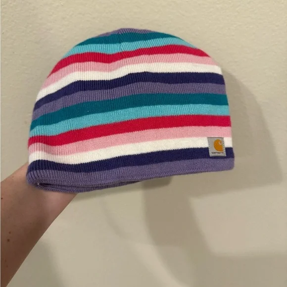Carhartt Kids Striped Knit Beanie - Purple, Teal, Pink, White, Red