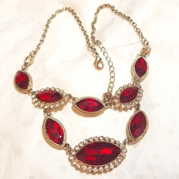 VTG Designer signed Monet Red White Crystal Necklace