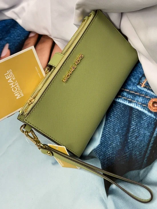 (new+tag) Michael Kors Sage Green Saffiano Leather Wristlet with Gold Hardware