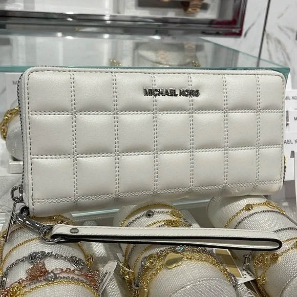 MICHAEL KORS JST Continental Wristlet Phone Case Wallet Optic White NWT