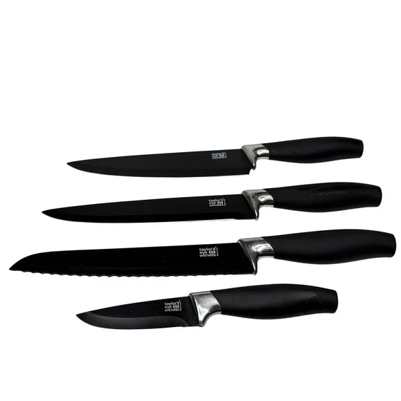Taylor's Eye Witness 4-Piece Black Kitchen Knife Set Chef Paring Utility