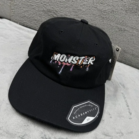 Academy Fits Monster Drip Hat Mens OSFM Black‎ New Embroidered Dad Cap Strapback