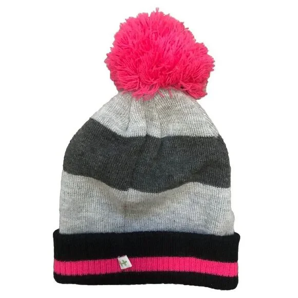 HOT PAWS Girls‎ Knit Beanie Hat Gray Pink PomPom S 4Y-6Y