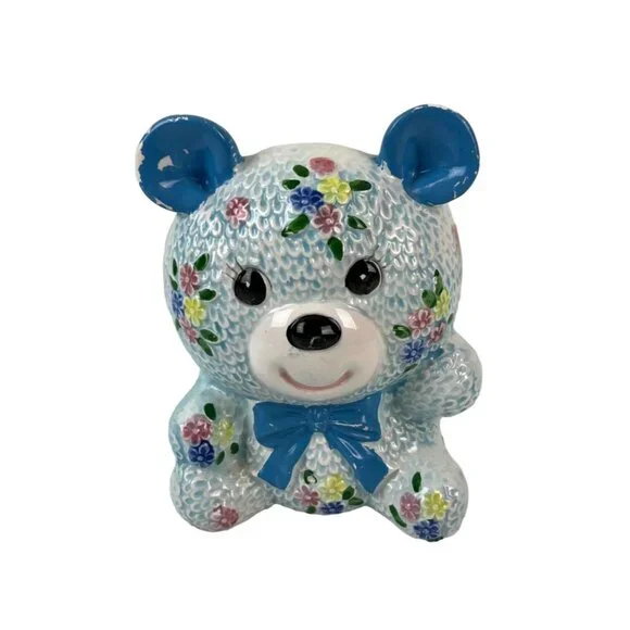 Vintage Napcoware Ceramic Blue Floral Bear Planter Orig. Sticker Home Decor