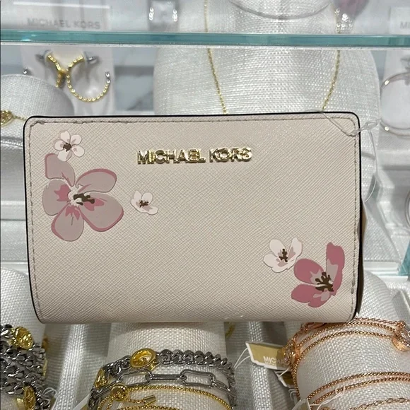 Michael Kors Jet Set Medium Floral Embellished Signature Logo Bi-Fold Wallet NWT