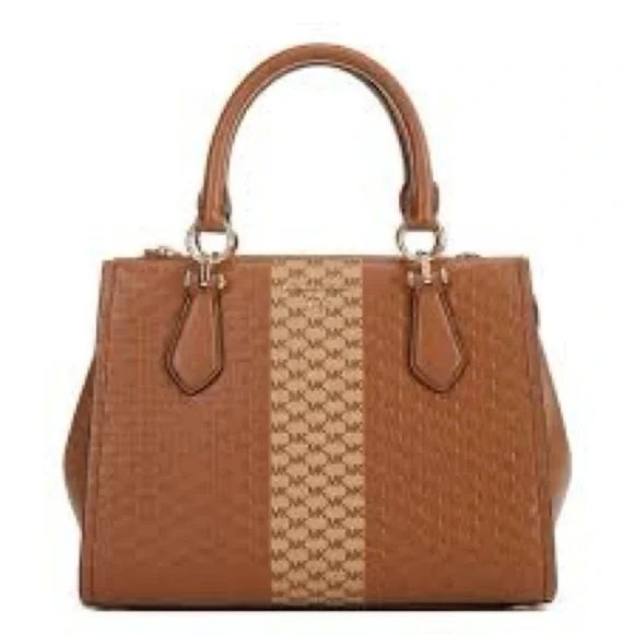Michael Kors Brown Logo Stripe Satchel Handbag