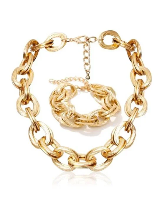 Chunky Gold Necklace and Bracelet Set