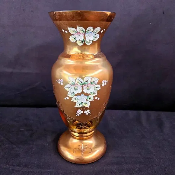 Egermann Gold Bohemian Glass‎ Vase with Enamel Hand Painting Czech 10