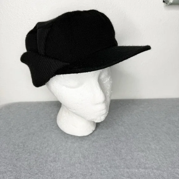 Dockers‎ Black Acrylic Wool Blend Winter Hat Ear Flap trapper Cap Small Medium