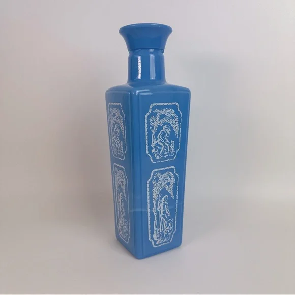 VTG Upcycled‎ Vase 60s Jim Beam Whiskey Decanter Blue and White Milk Glass Greek