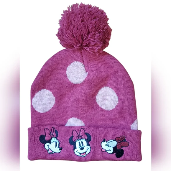 Disney Minnie Mouse Girls Winter Pink Pom‎ Pom 3 Minnie Mouse Beanie Hat