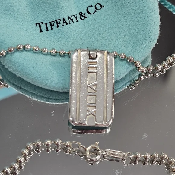✨Tiffany & Co. Atlas 925 Sterling Roman Numeral Dog Tag Pendant Necklace✨
