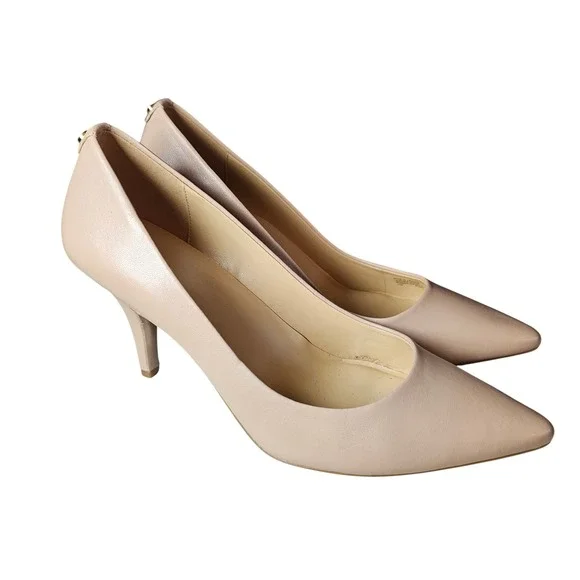 Michael Kors Dorothy Flex Pump Beige Leather Pointed Toe Stiletto Heels Size 11M