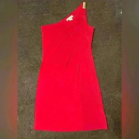 MICHAEL KORS One Shoulder Dress With Gold Trim B60