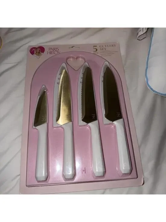 Paris Hilton 5 Piece Knife Set White Gold Stainless Steel Dishwasher Safe