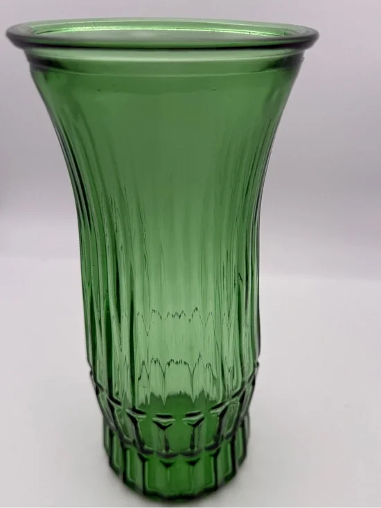 vintage vase green glass ribbed  E.O. Brody