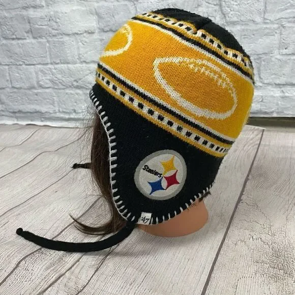 47 Pittsburgh Steelers youth winter jacquard hat w/flaps and tie OS