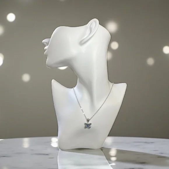 Elegant Silver Tone Nazar Butterfly Pendant Necklace - NWOT
