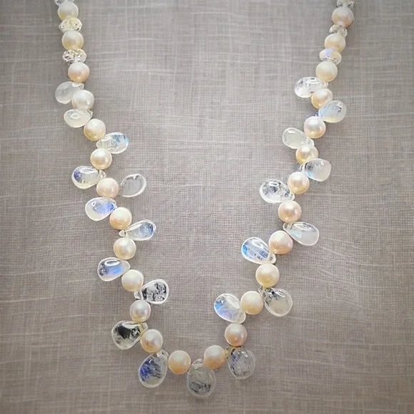 Hand Made Moonstone Pearl Statement Necklace