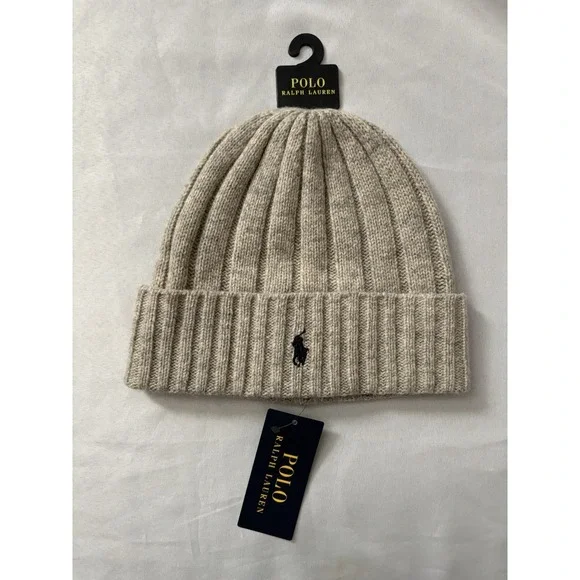 NEW MENS Polo Ralph Lauren Beanie Gray Heather Wool Blend Ribbed Cuff Beanie