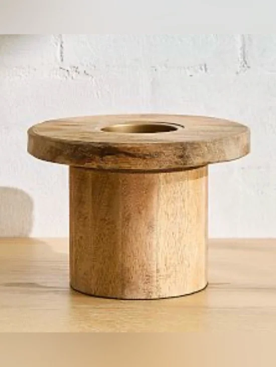 West Elm Ives Wood Flower Art Vase Home Decor Mango Wood NEW Rustic Artisan
