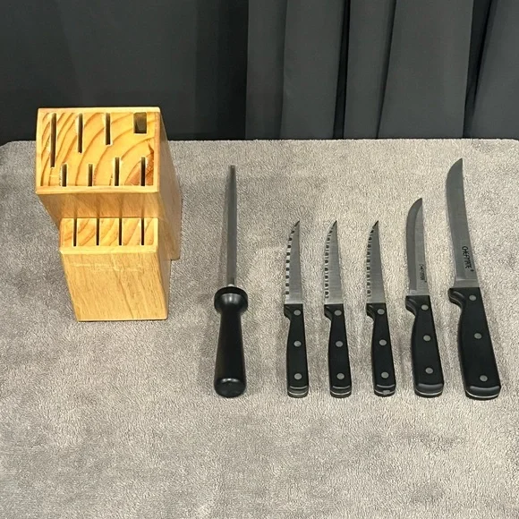 Incomplete Chefmate Kitchen Knife Set /w Honing &‎ Block.