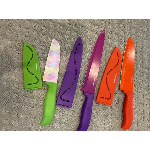 Farberware Color Knife Set With Sheaths‎ Covers Kitchen Knives  Purple Orange