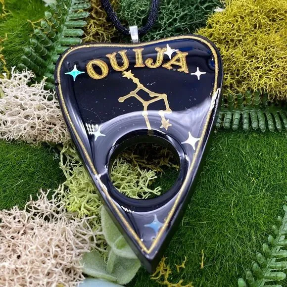 Black Virgo Zodiac Ouija Planchette Necklace Divination Witch Occult Jewelry