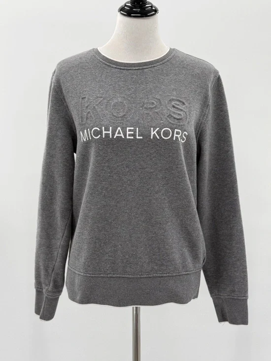 Michael Kors Logo Sweatshirt Gray Fleece Lined Pullover Crewneck Medium