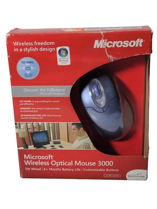 New Microsoft Wireless Optical Mouse 3000 Blue Mac/PC USB or PS/2 Model 1008