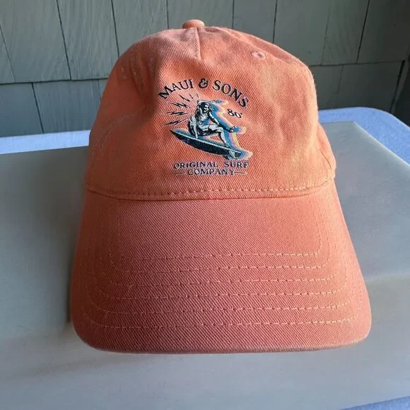 Maui and Sons Hat Adjustable Cotton Surfing Beach Cap Orange 80's Retro
