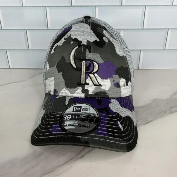 Colorado Rockies Camo Hat Cap Fitted Men Large/XL Gray 39Thirty Baseball New Era