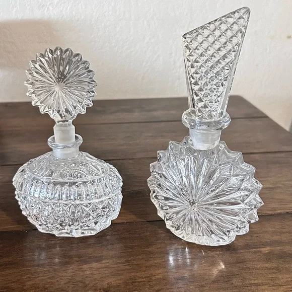 Vintage Crystal Perfume Bottle Pair | Vanity Decor Cut Glass