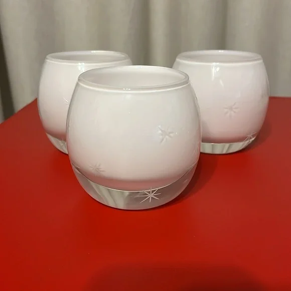 3 Starburst Etched XL Votive Holders Made In Poland 3.5” H 3.5”D