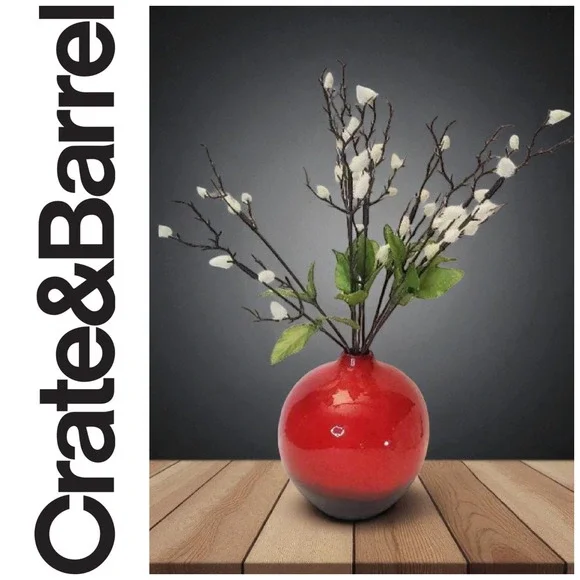 Vintage Crate & Barrel Dipped Glazed Red Stoneware Reactive Bud Vase 5