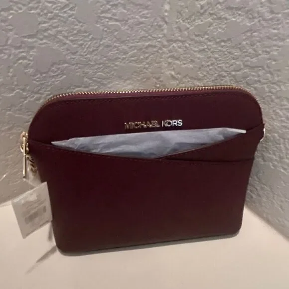 Michael Kors Jet Set Dome Crossbody Bag Purse Burgundy Leather Fall Winter NWT